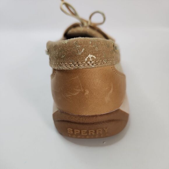 Sperry Womens Topsider Leather Deck Shoes Metallic Gold Anchor Sz 8.5M 97397 - Picture 5 of 16